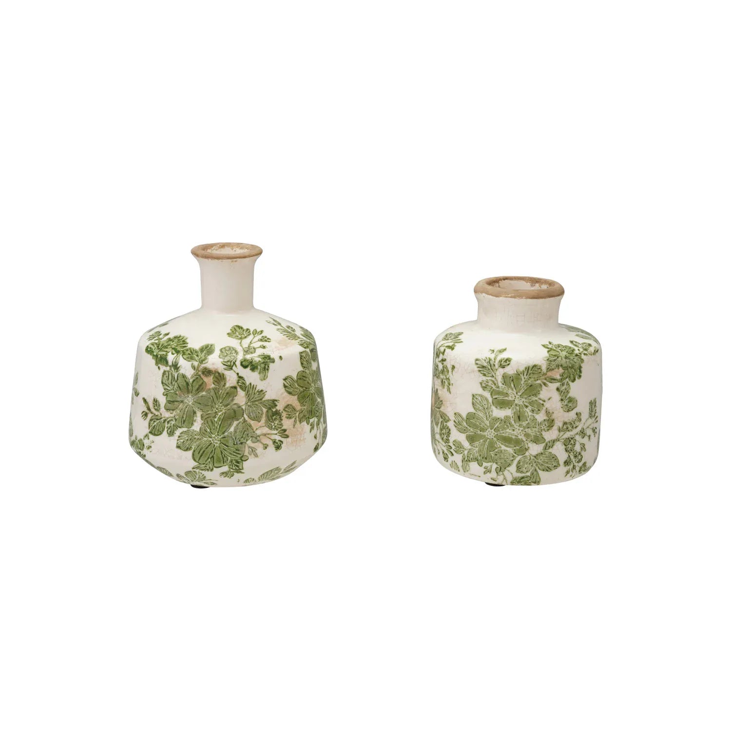 Green & White botanical vase set of 2