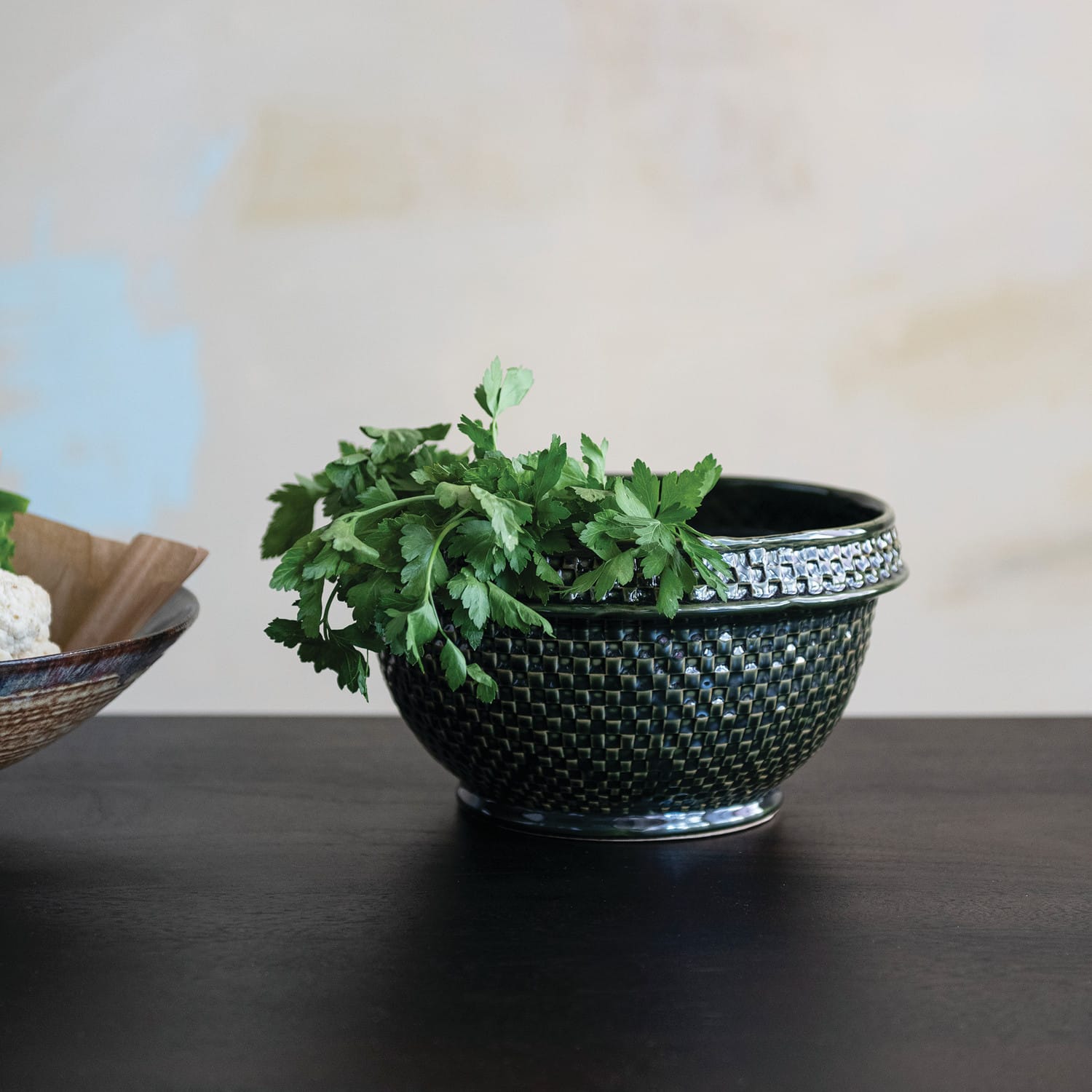 Green basket weave bowl