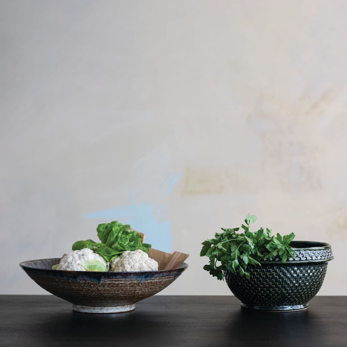 Green basket weave bowl