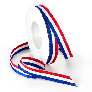 Grosgrain Stripe Ribbon - Red, White & Blue | 1.5" Width | 25 Yard Roll