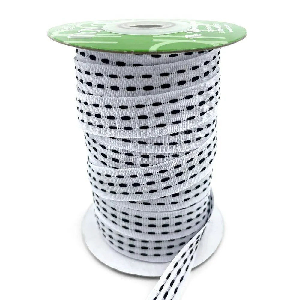 Grosgrain Triple Woven Thread Ribbon - White & Black | 5/8" Width | 30 Yard Roll