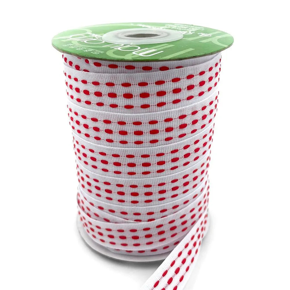 Grosgrain Triple Woven Thread Ribbon - White & Red | 5/8" Width | 30 Yard Roll