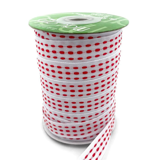 Grosgrain Triple Woven Thread Ribbon - White & Red | 5/8" Width | 30 Yard Roll