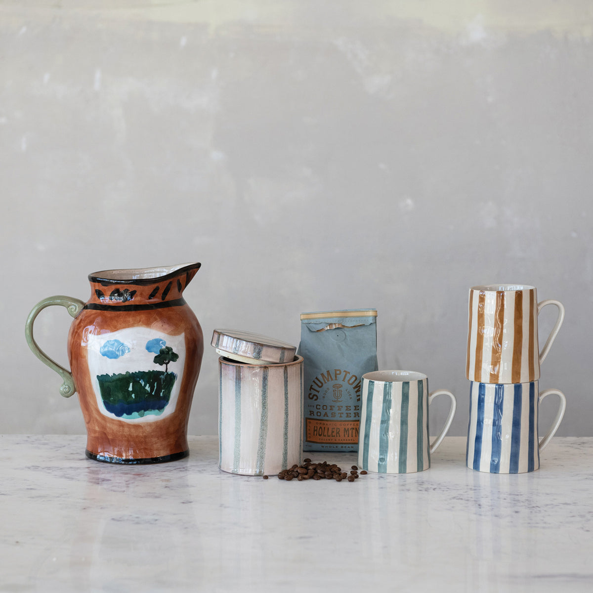 Hand-Painted Stoneware Mug, 14 oz. | Yellow, Blue or Green