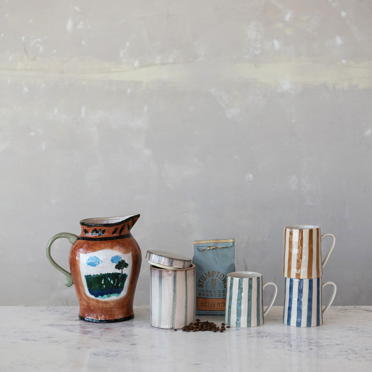 Hand-Painted Stoneware Mug, 14 oz. | Yellow, Blue or Green
