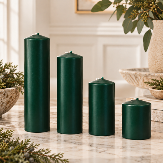 Hunter Green Unscented Pillar Candles - Set of 3 | 4 Size Options