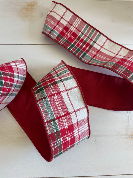 Red and Green Plaid Christmas Ribbon 4"