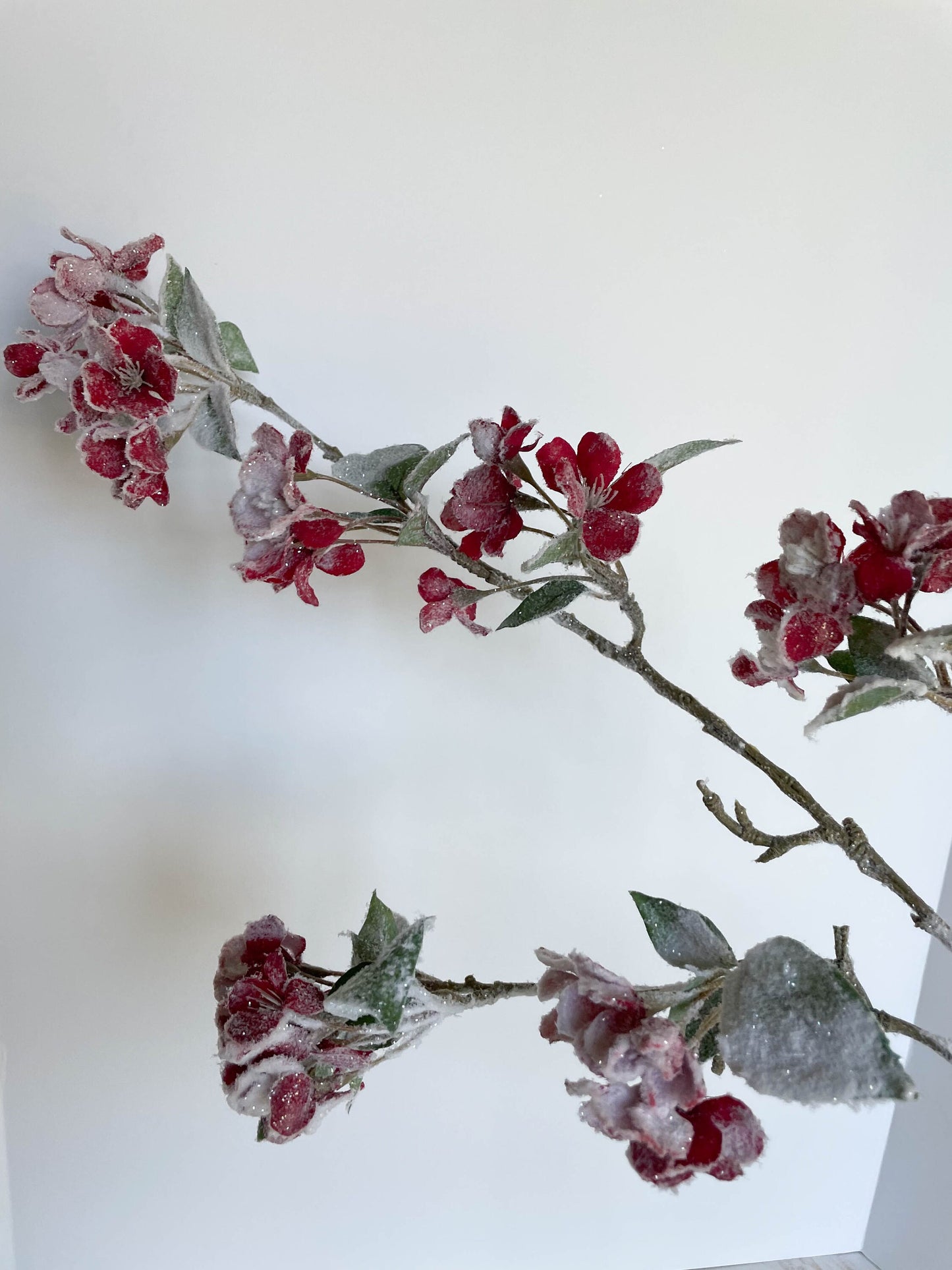 Snowed Quince Blossom Spray Red 35"