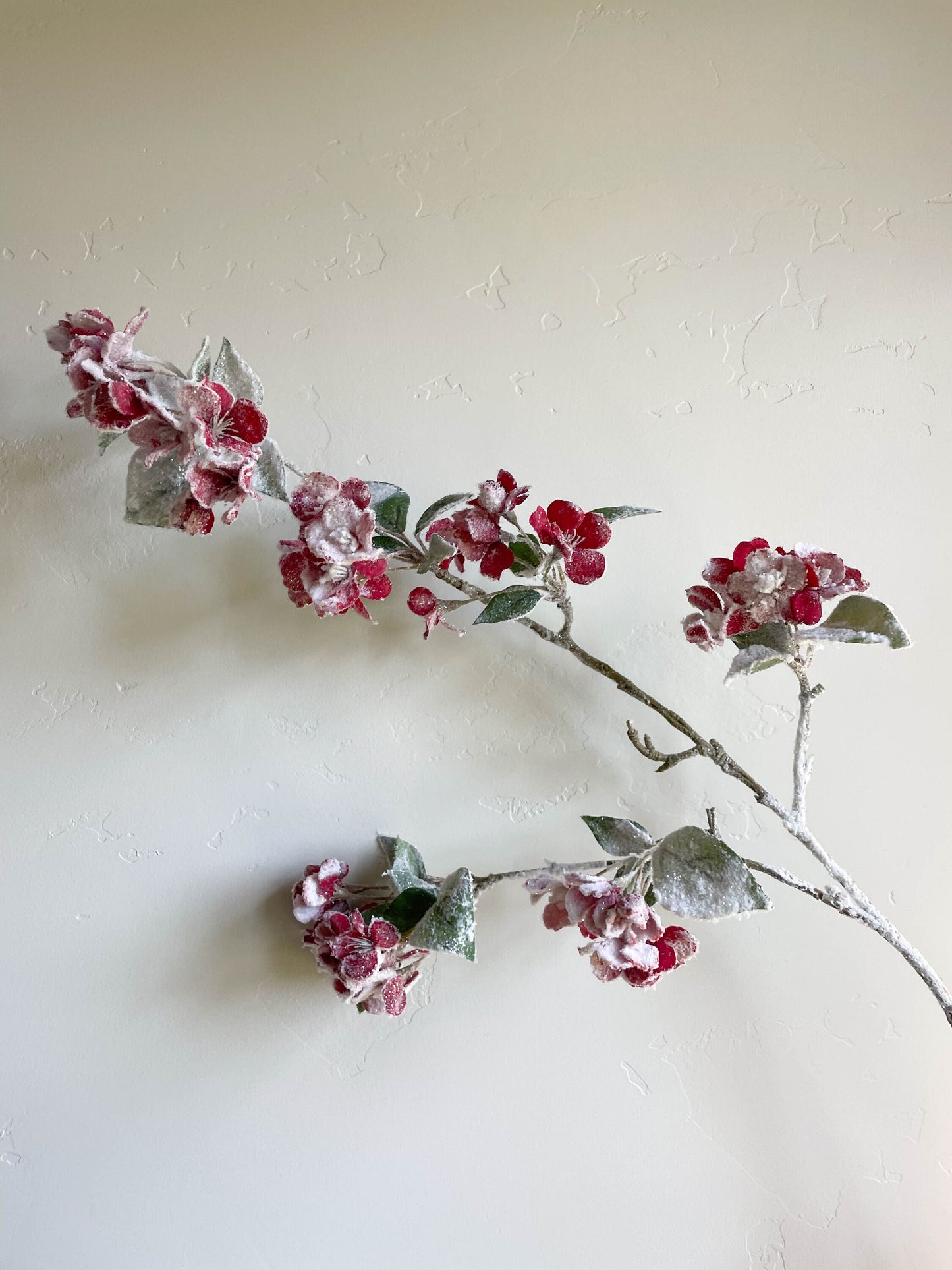 Snowed Quince Blossom Spray Red 35"