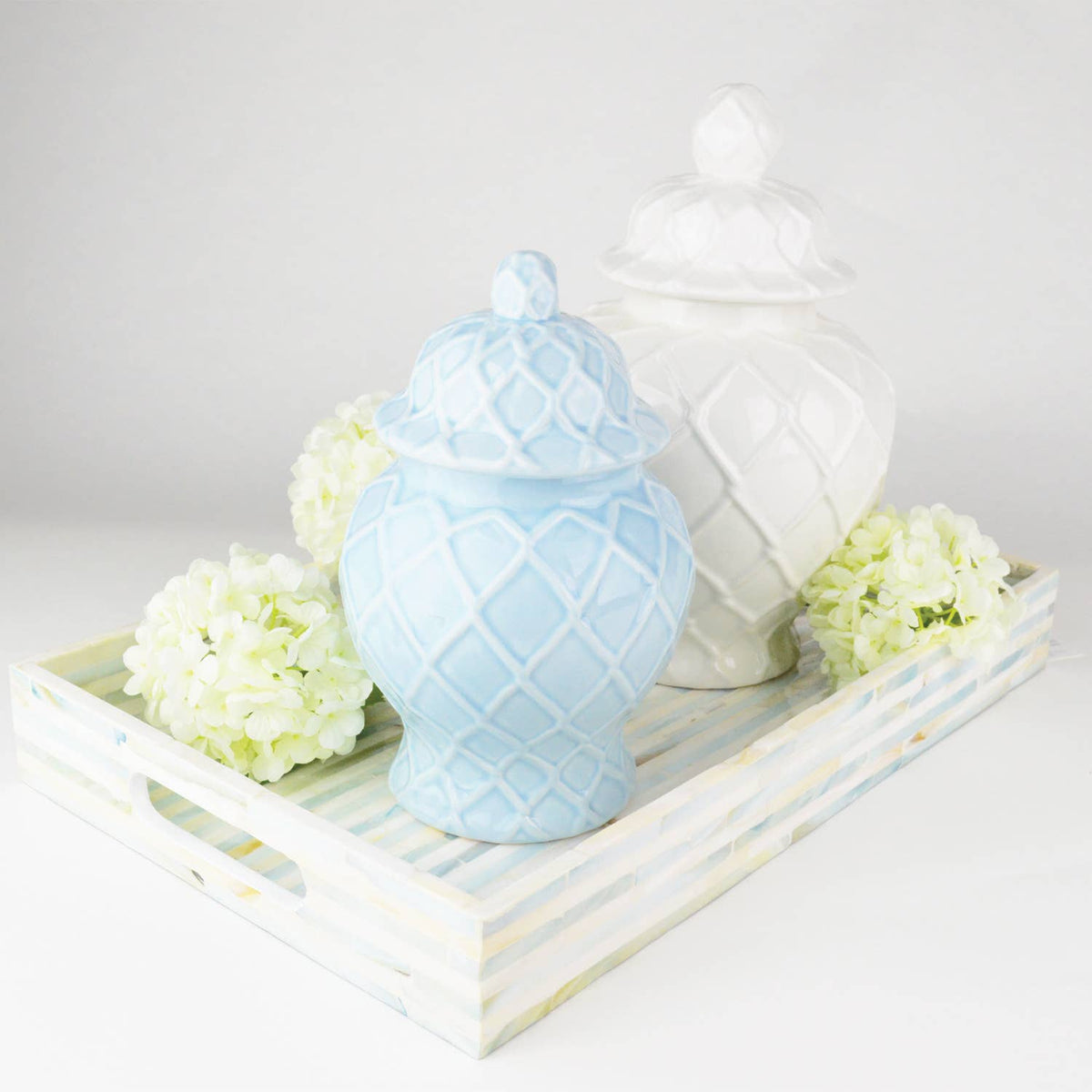 Light Blue Textured Ginger Jars - Three Sizes