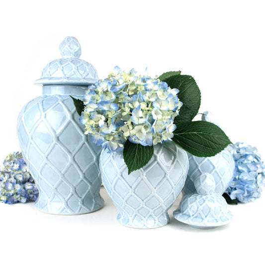 Light Blue Textured Ginger Jars - Three Sizes