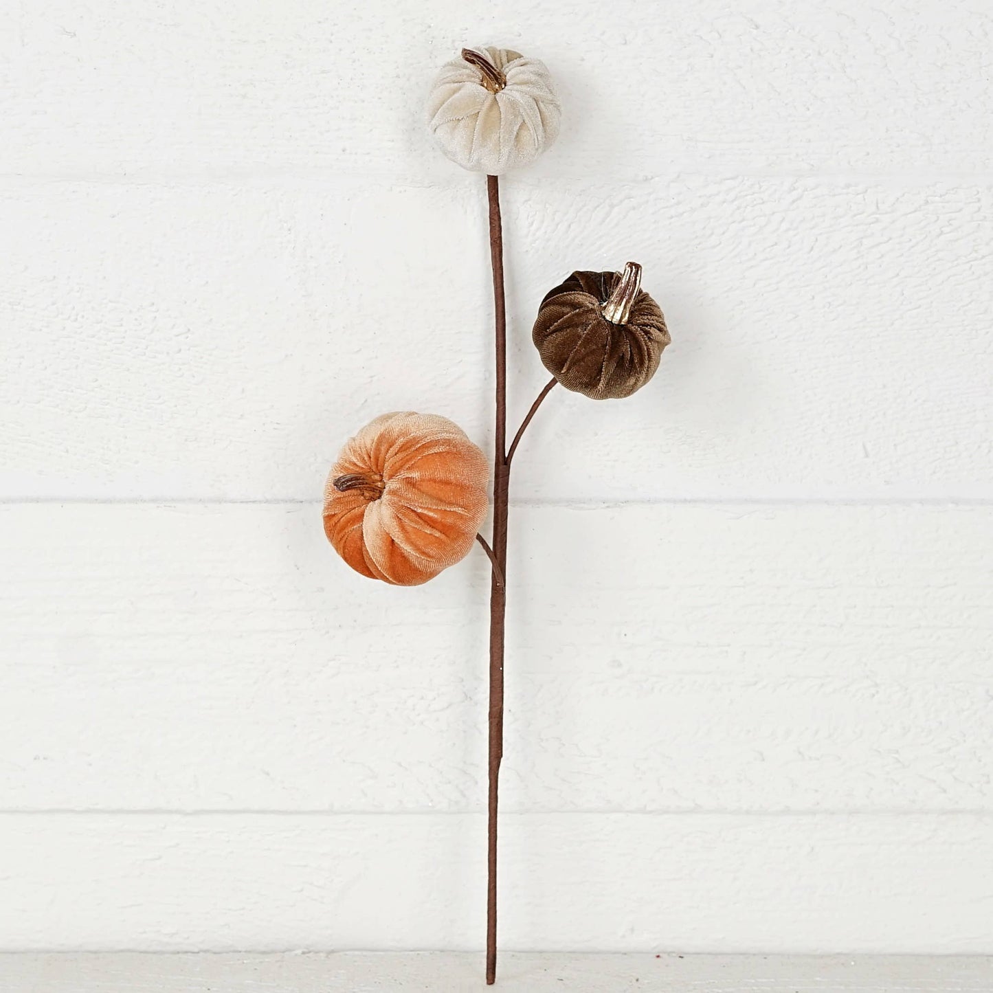 Mini Pumpkins 15-Inch Pick with Mixed Velvet & Gold Stem