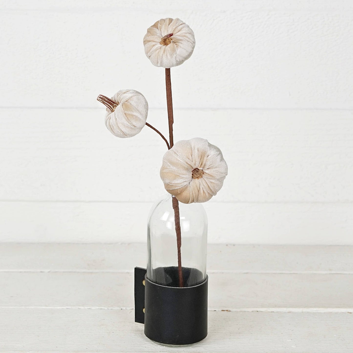 Mini Pumpkins 15-Inch Pick with Champagne Velvet & Gold Stem