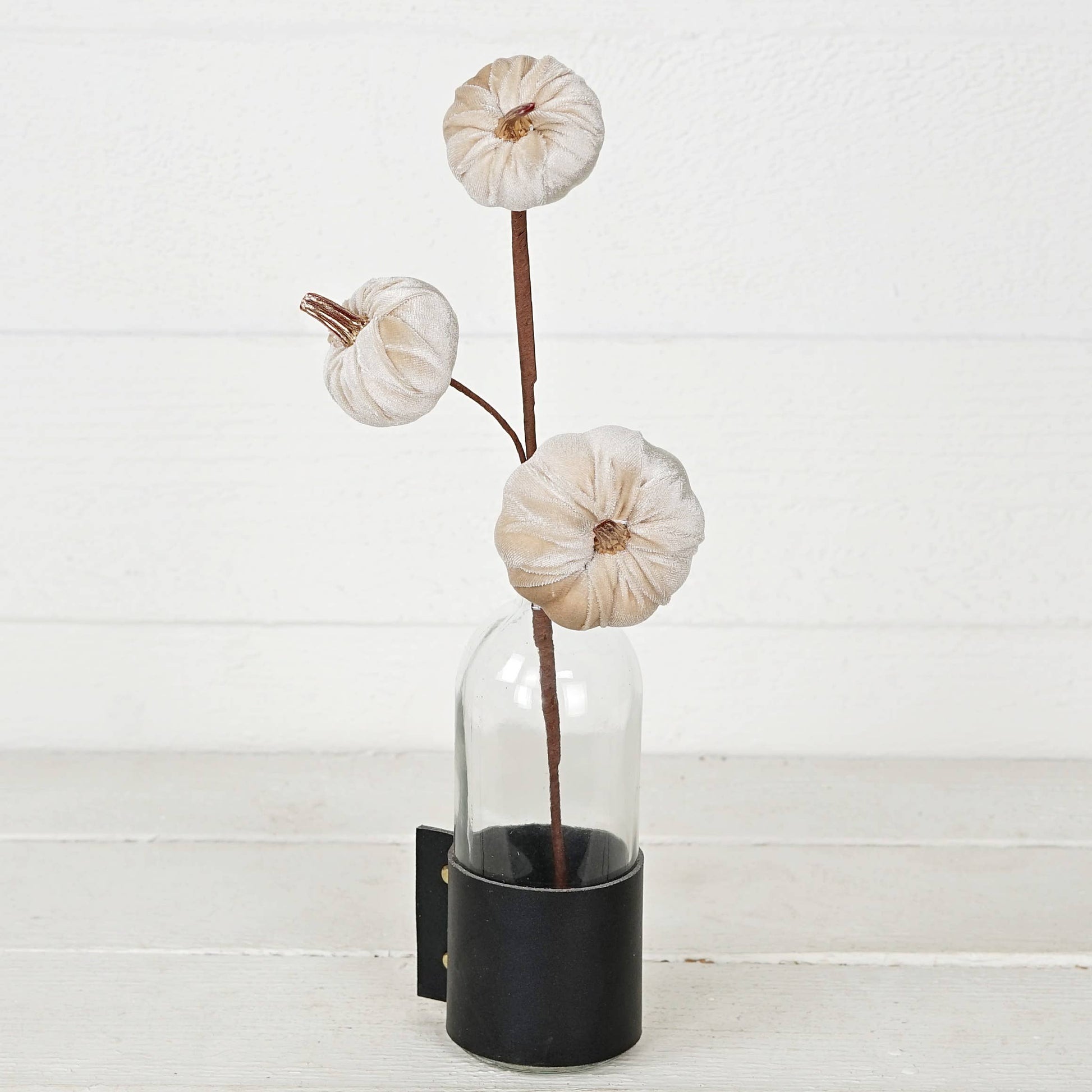 Mini Pumpkins 15-Inch Pick with Champagne Velvet & Gold Stem