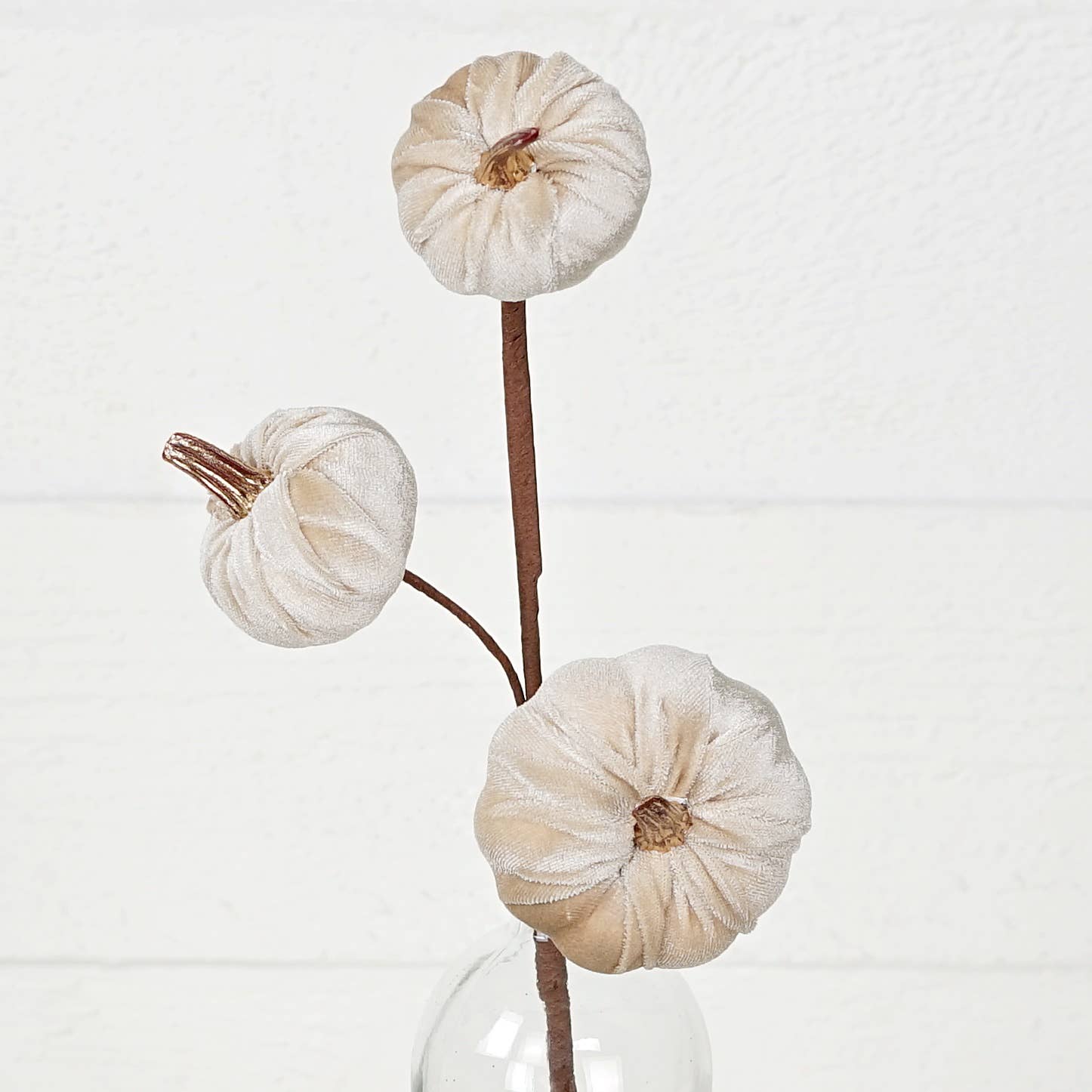 Mini Pumpkins 15-Inch Pick with Champagne Velvet & Gold Stem