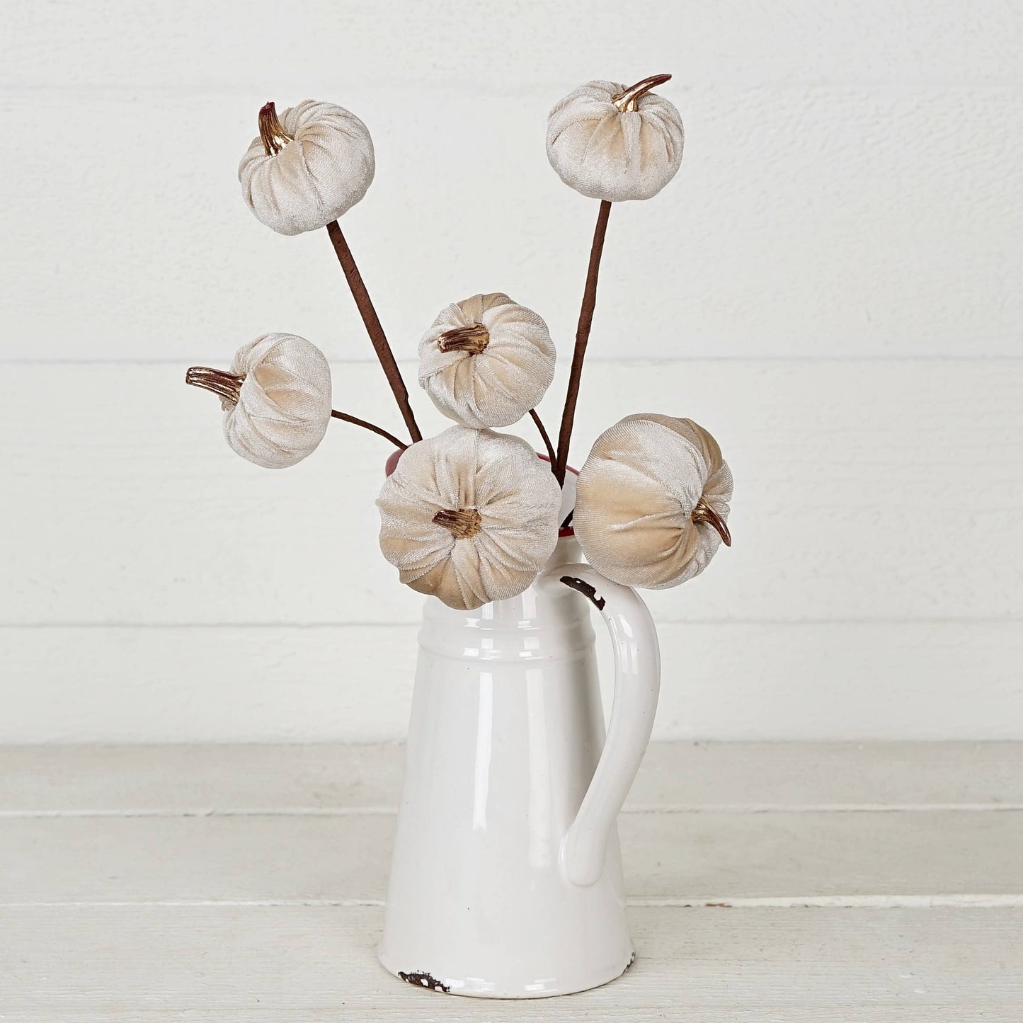 Mini Pumpkins 15-Inch Pick with Champagne Velvet & Gold Stem