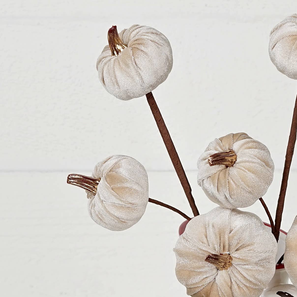 Mini Pumpkins 15-Inch Pick with Champagne Velvet & Gold Stem