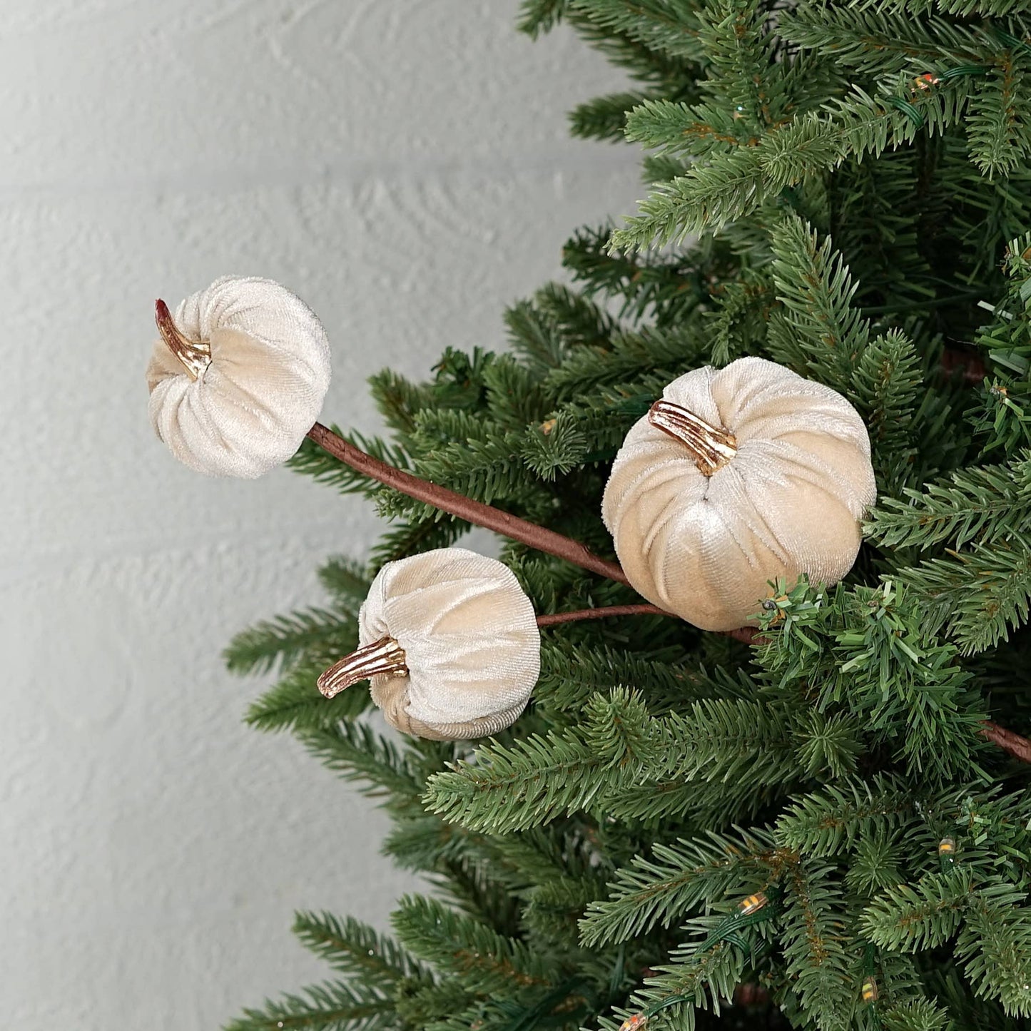 Mini Pumpkins 15-Inch Pick with Champagne Velvet & Gold Stem