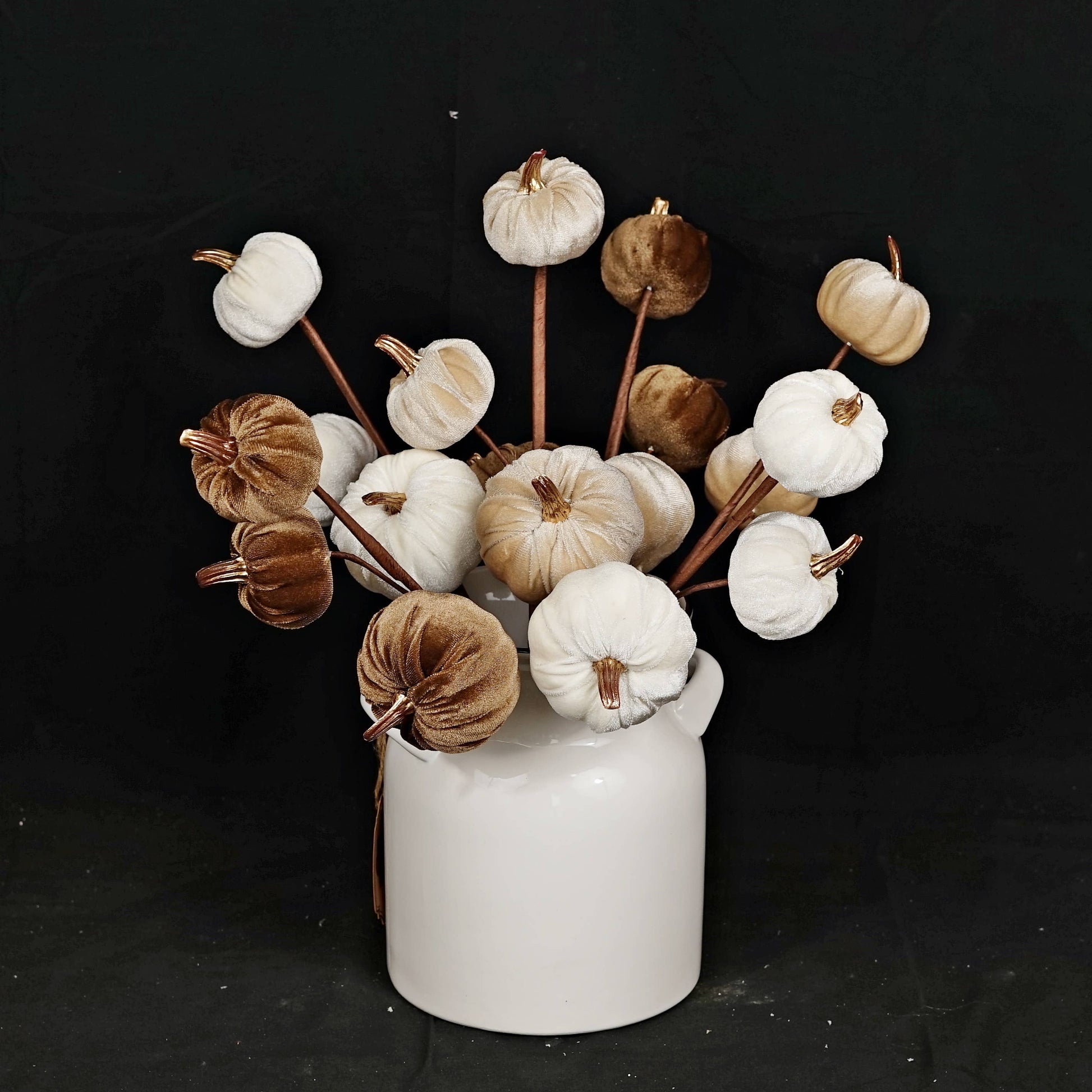 Mini Pumpkins 15-Inch Pick with Champagne Velvet & Gold Stem