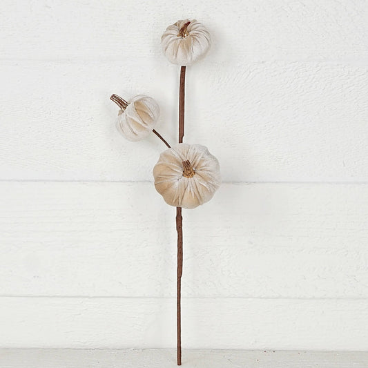 Mini Pumpkins 15-Inch Pick with Champagne Velvet & Gold Stem