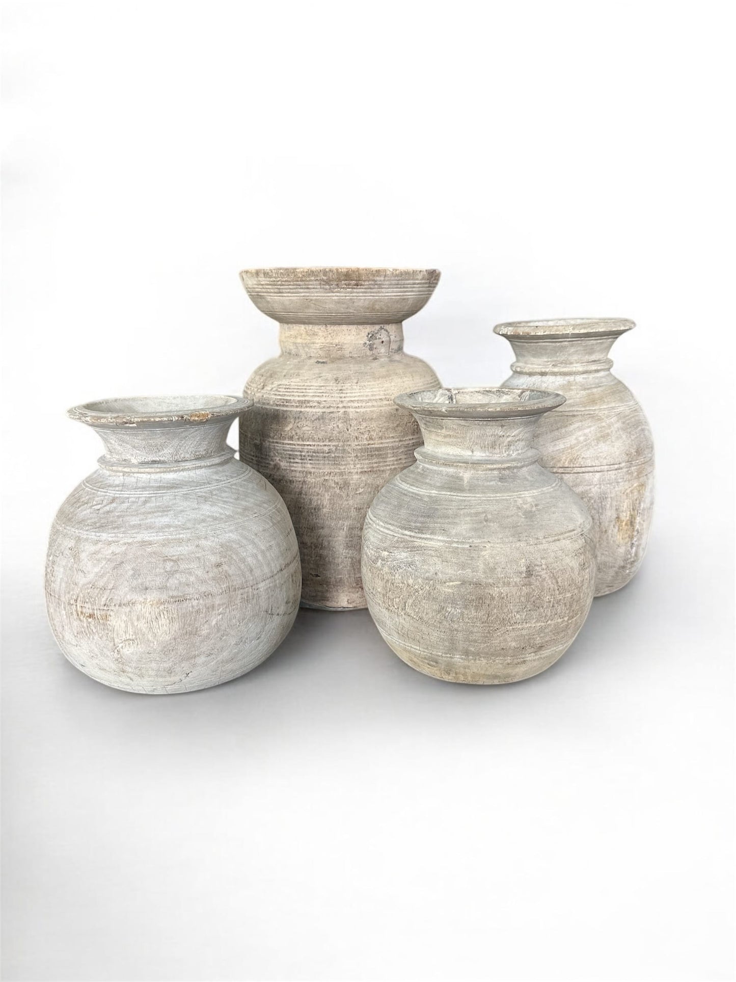 Assorted Nepali Water Pot Vases - Bleached Wood