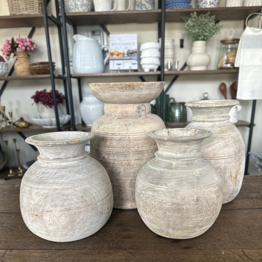 Assorted Nepali Water Pot Vases - Bleached Wood