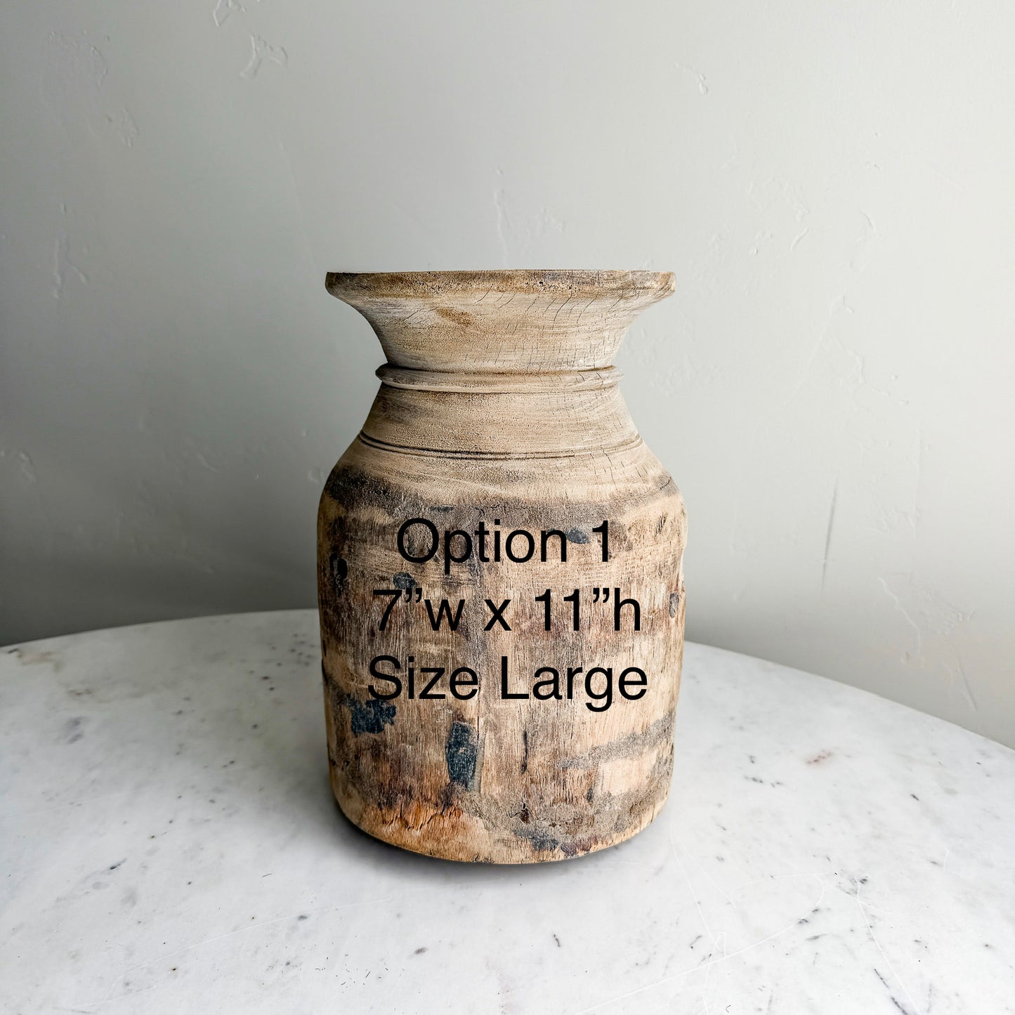 Nepali Water Pot Vase - Bleached Wood | Large Handmade Rustic Vessel Option 1