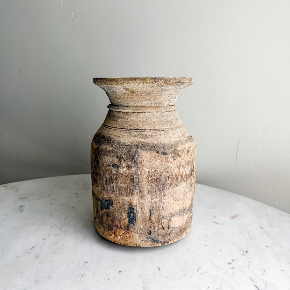 Nepali Water Pot Vase - Bleached Wood | Large Handmade Rustic Vessel Option 1