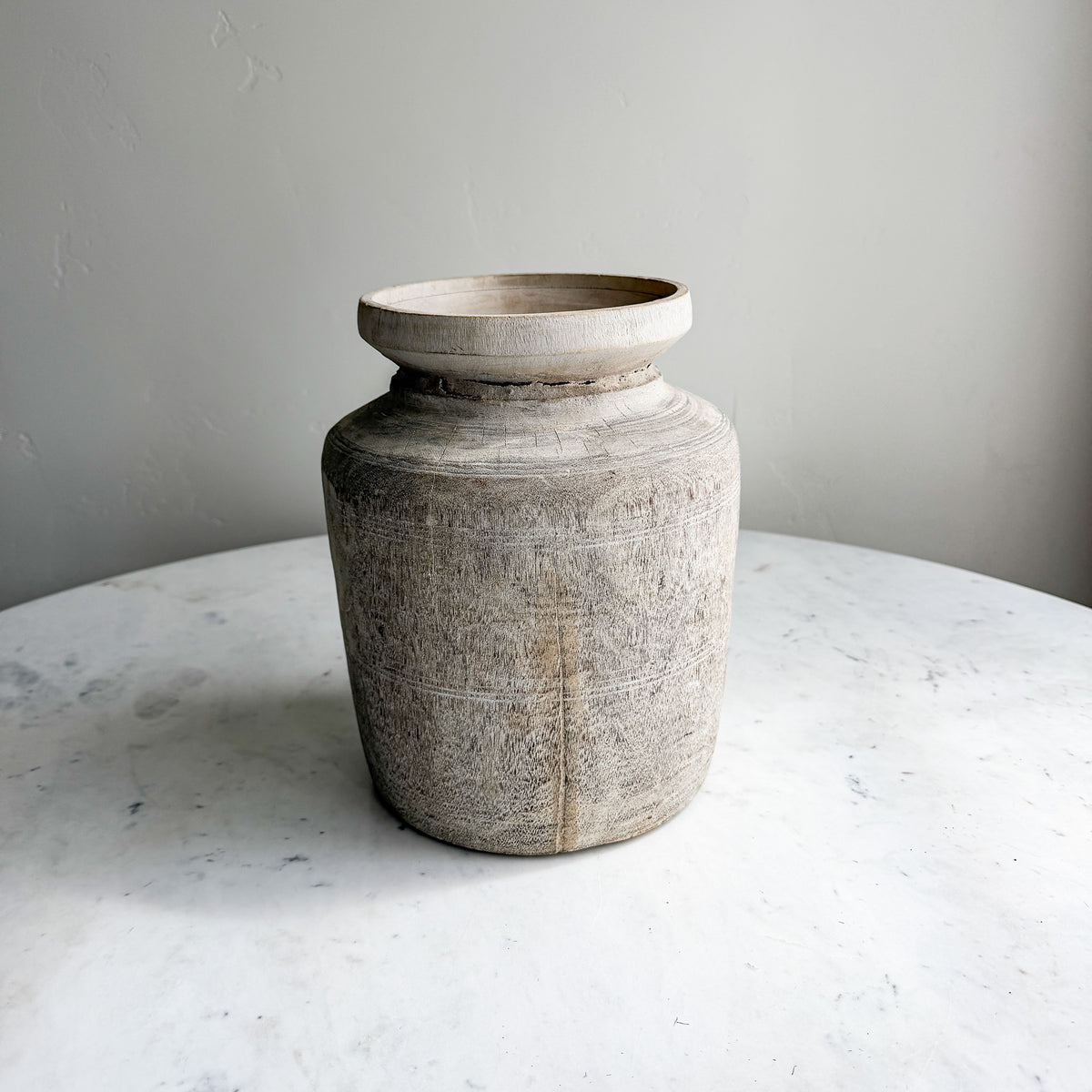 Nepali Water Pot Vase - Bleached Wood | Large Handmade Rustic Vessel Option 2