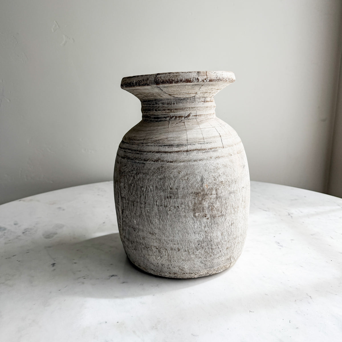 Nepali Water Pot Vase - Bleached Wood | Large Handmade Rustic Vessel Option 3