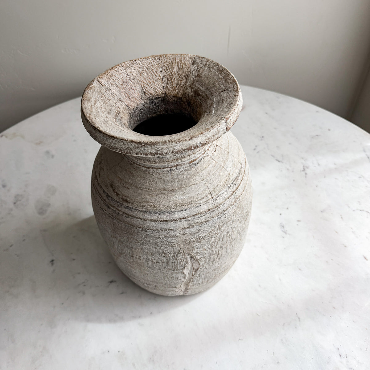 Nepali Water Pot Vase - Bleached Wood | Large Handmade Rustic Vessel Option 3