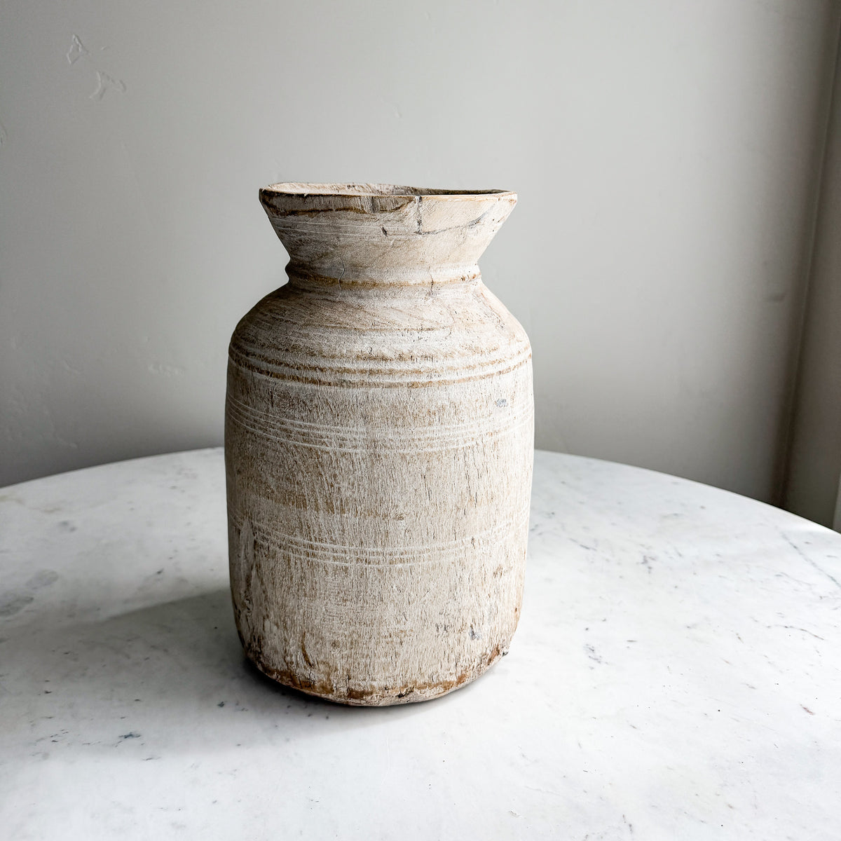 Nepali Water Pot Vase - Bleached Wood | Large Handmade Rustic Vessel Option 4