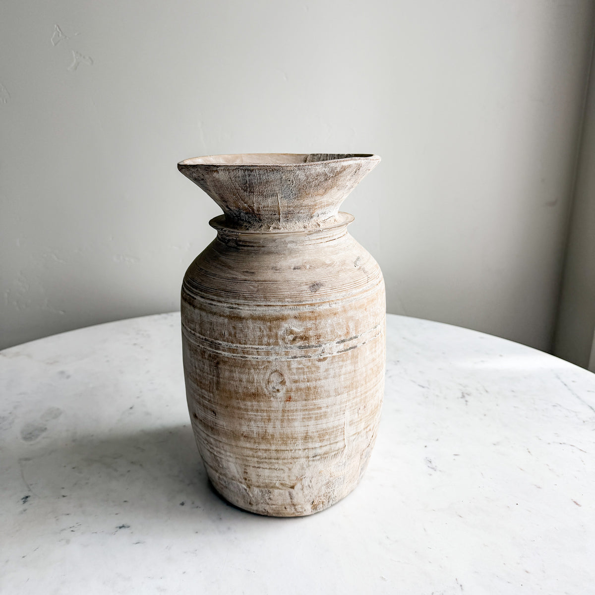 Nepali Water Pot Vase - Bleached Wood | Large Handmade Rustic Vessel Option 6