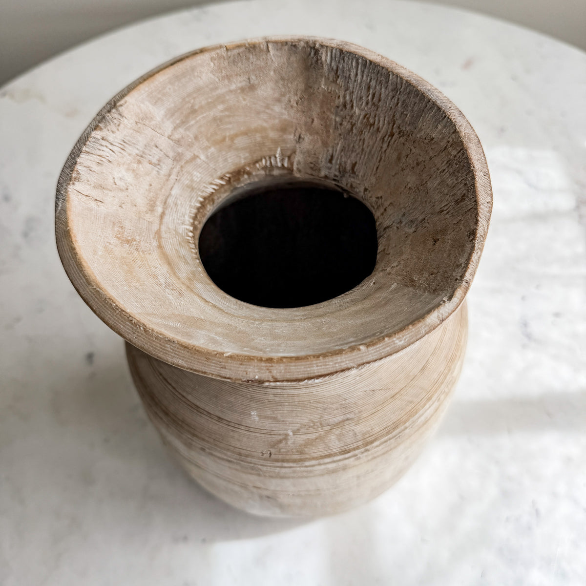 Nepali Water Pot Vase - Bleached Wood | Large Handmade Rustic Vessel Option 6