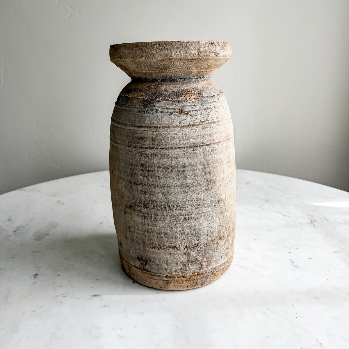Nepali Water Pot Vase - Bleached Wood | Large Handmade Rustic Vessel Option 7
