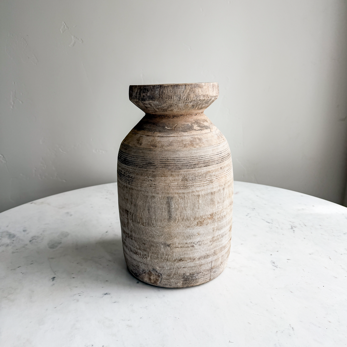 Nepali Water Pot Vase - Bleached Wood | Large Handmade Rustic Vessel Option 8