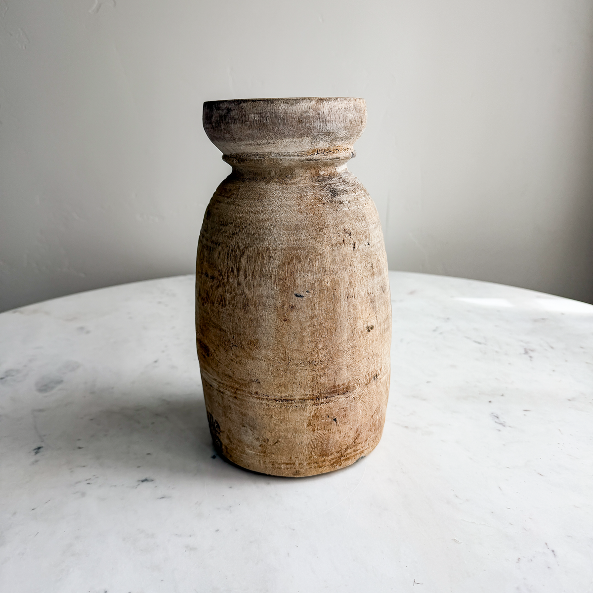 Nepali Water Pot Vase - Bleached Wood | Medium Handmade Rustic Vessel Option 1