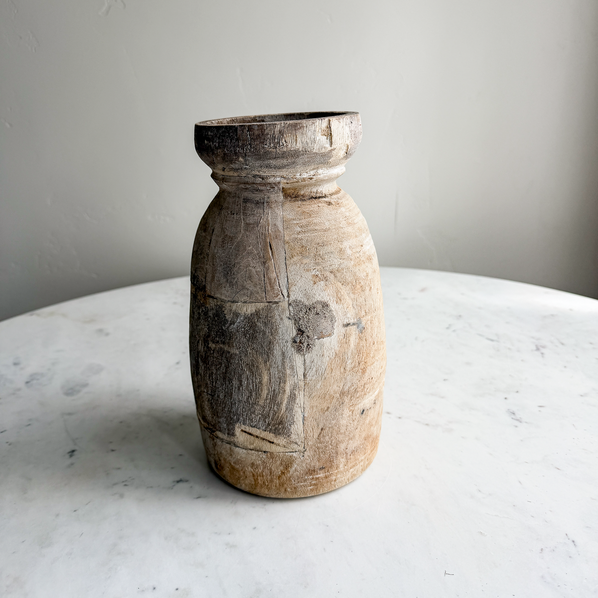 Nepali Water Pot Vase - Bleached Wood | Medium Handmade Rustic Vessel Option 1