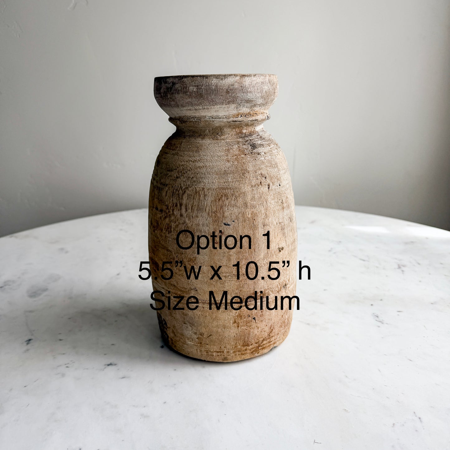 Nepali Water Pot Vase - Bleached Wood | Medium Handmade Rustic Vessel Option 1