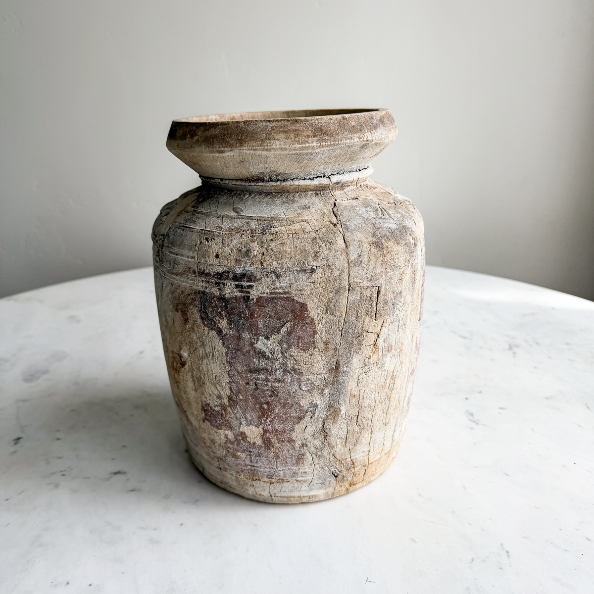 Nepali Water Pot Vase - Bleached Wood | Medium Handmade Rustic Vessel Option 2