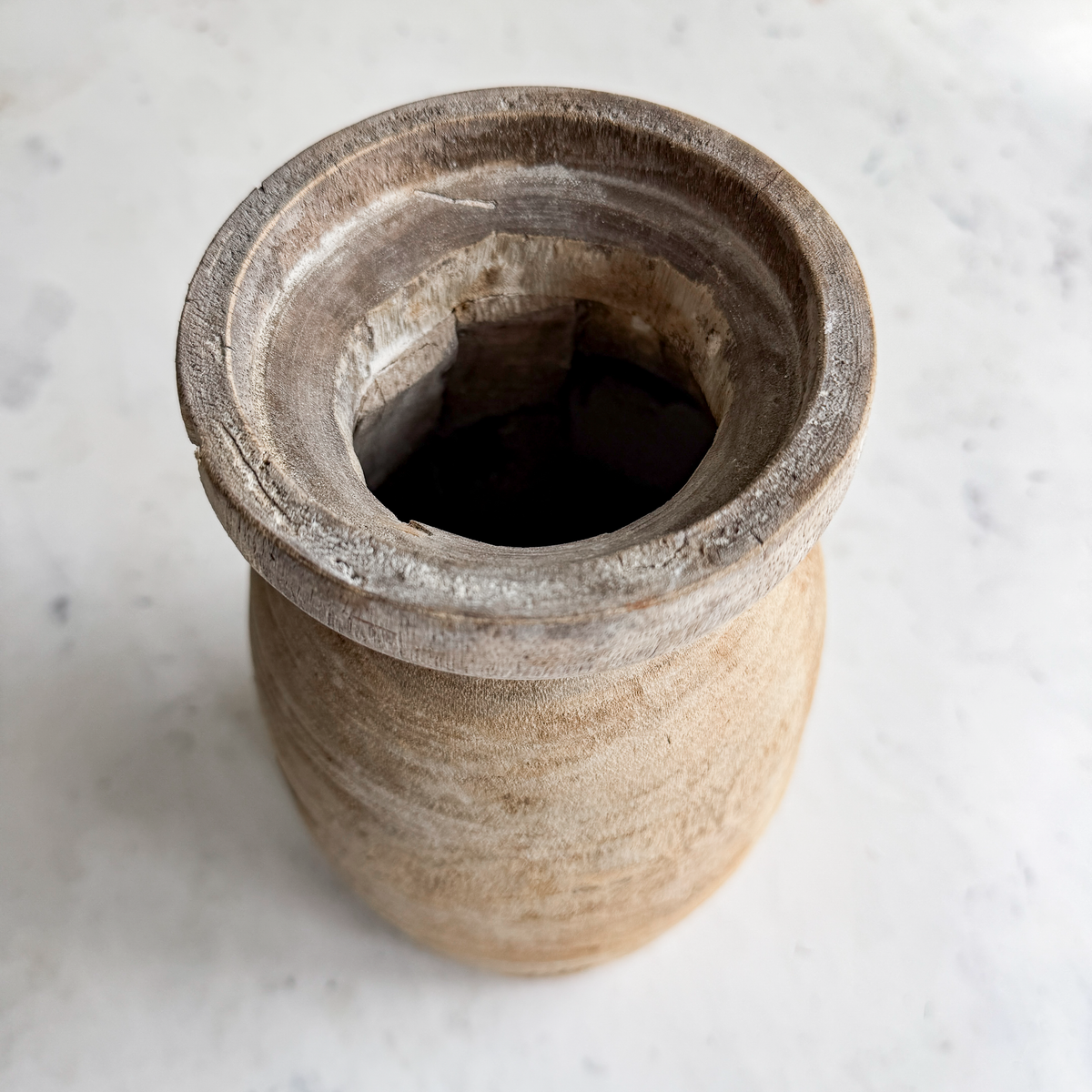 Nepali Water Pot Vase - Bleached Wood | Medium Handmade Rustic Vessel Option 2