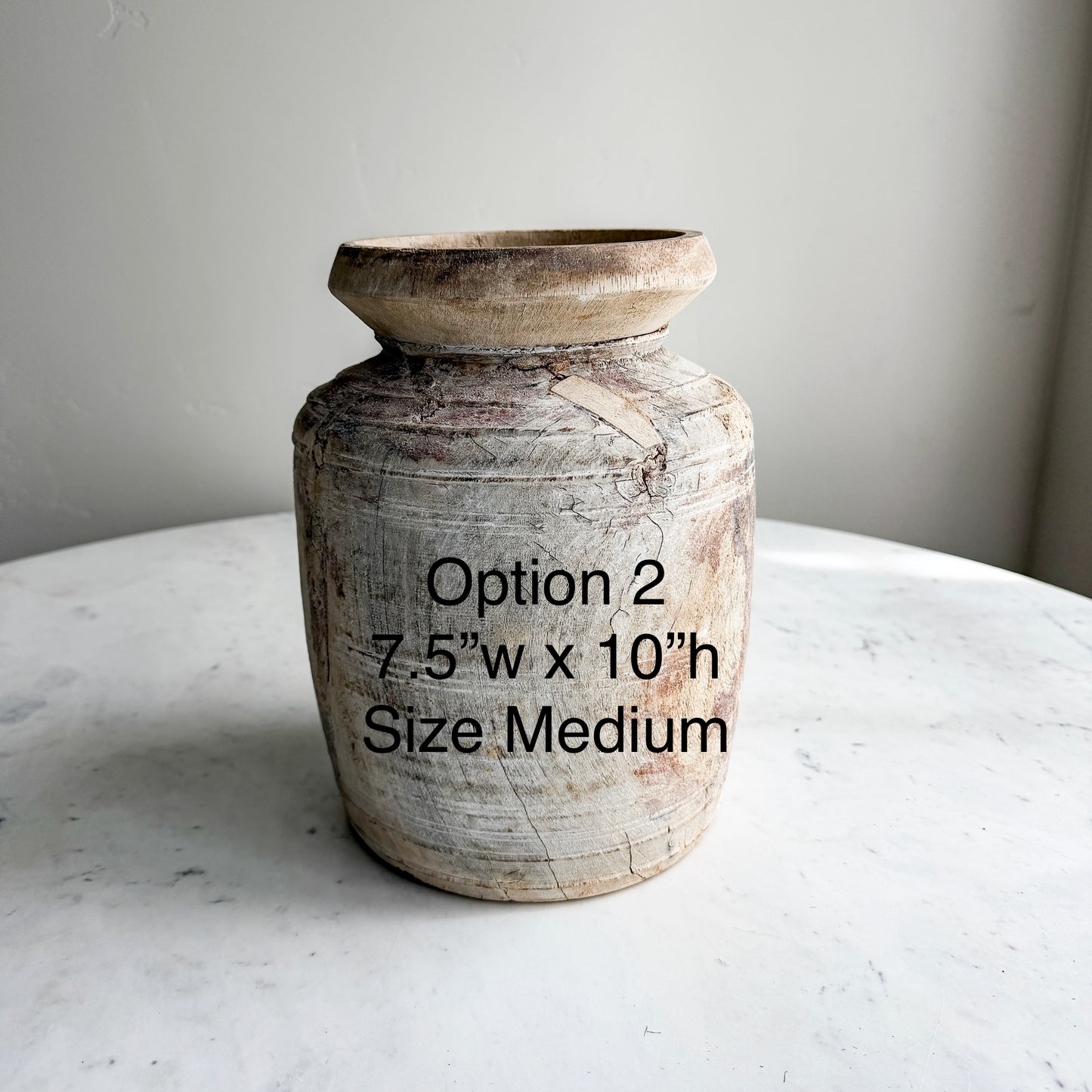 Nepali Water Pot Vase - Bleached Wood | Medium Handmade Rustic Vessel Option 2