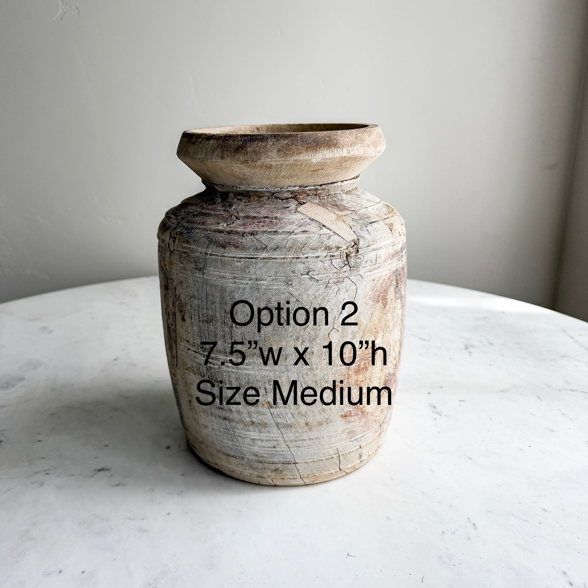 Nepali Water Pot Vase - Bleached Wood | Medium Handmade Rustic Vessel Option 2