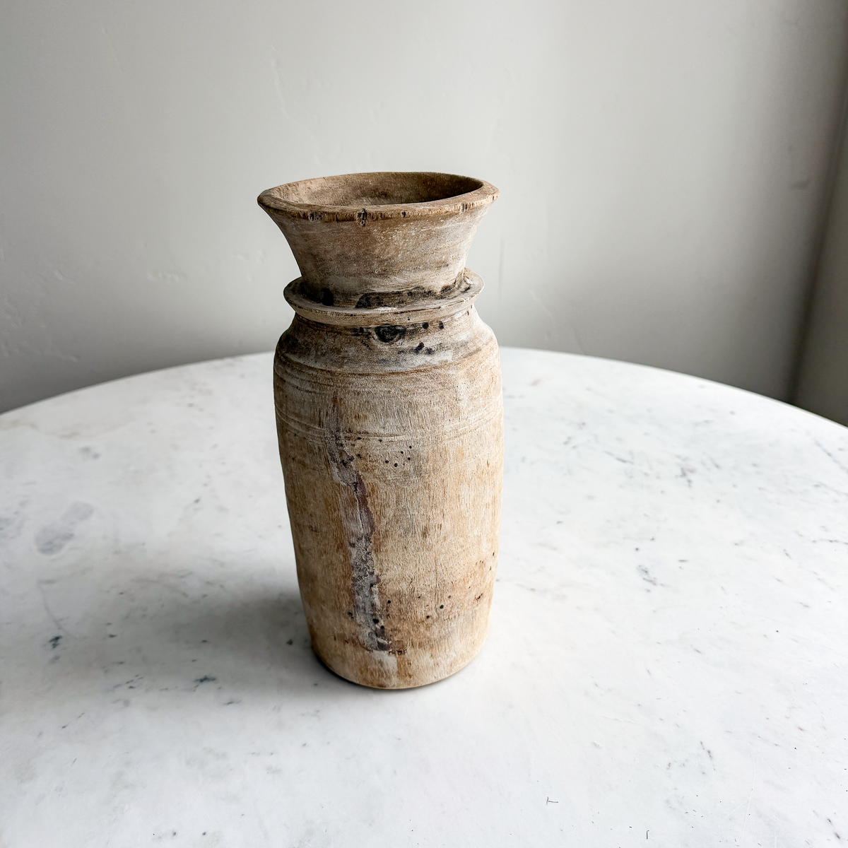 Nepali Water Pot Vase - Bleached Wood | Medium Handmade Rustic Vessel Option 3