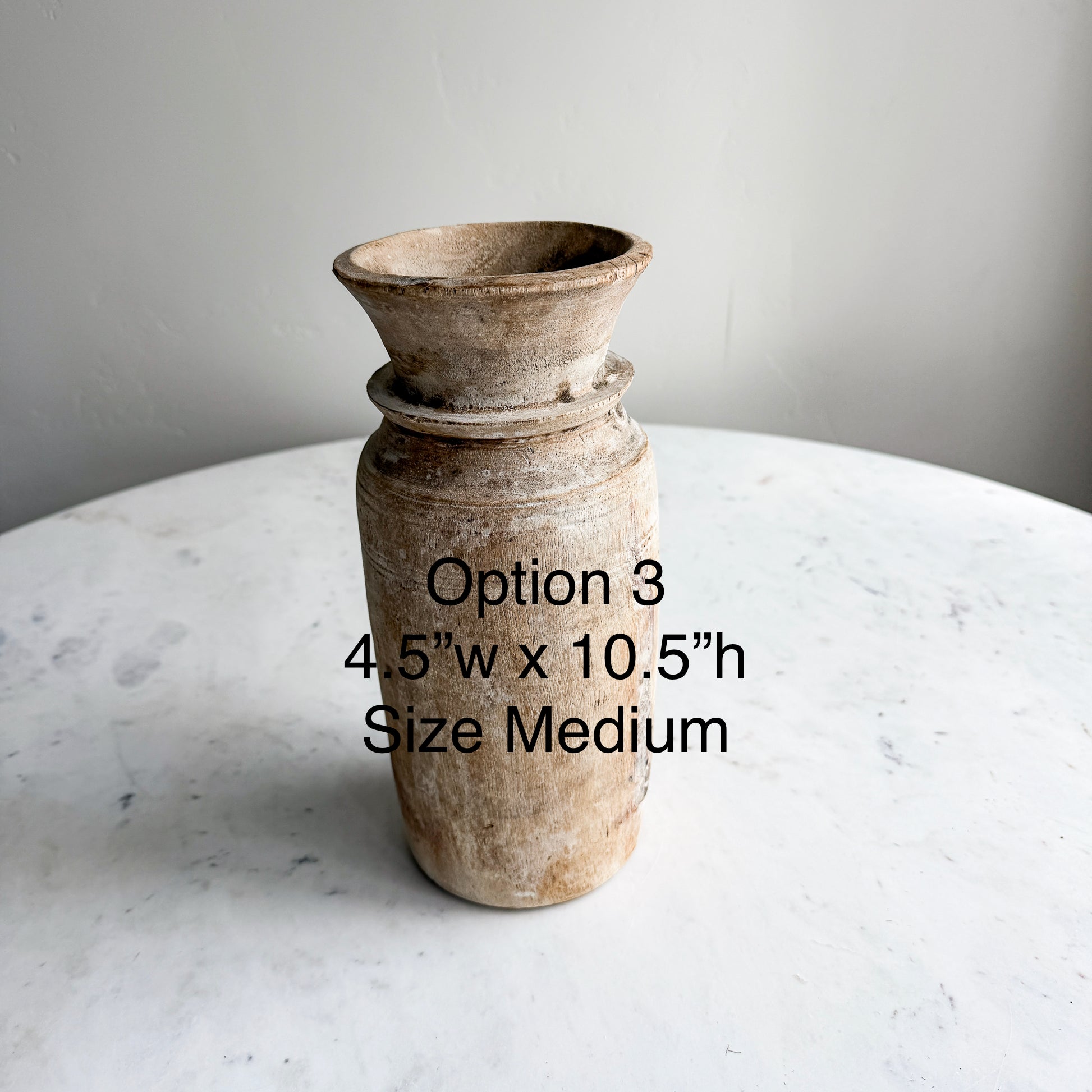 Nepali Water Pot Vase - Bleached Wood | Medium Handmade Rustic Vessel Option 3