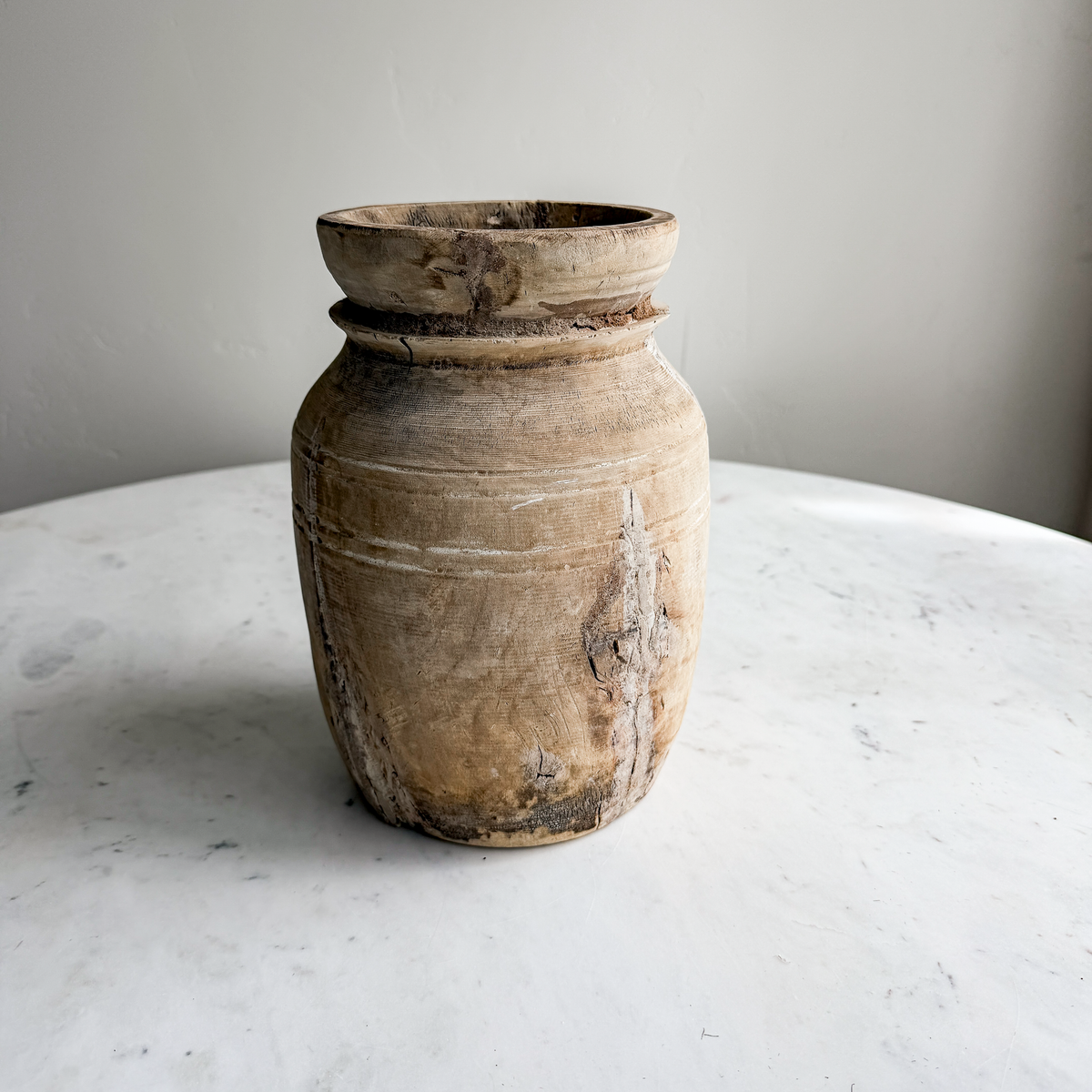 Nepali Water Pot Vase - Bleached Wood | Medium Handmade Rustic Vessel Option 4