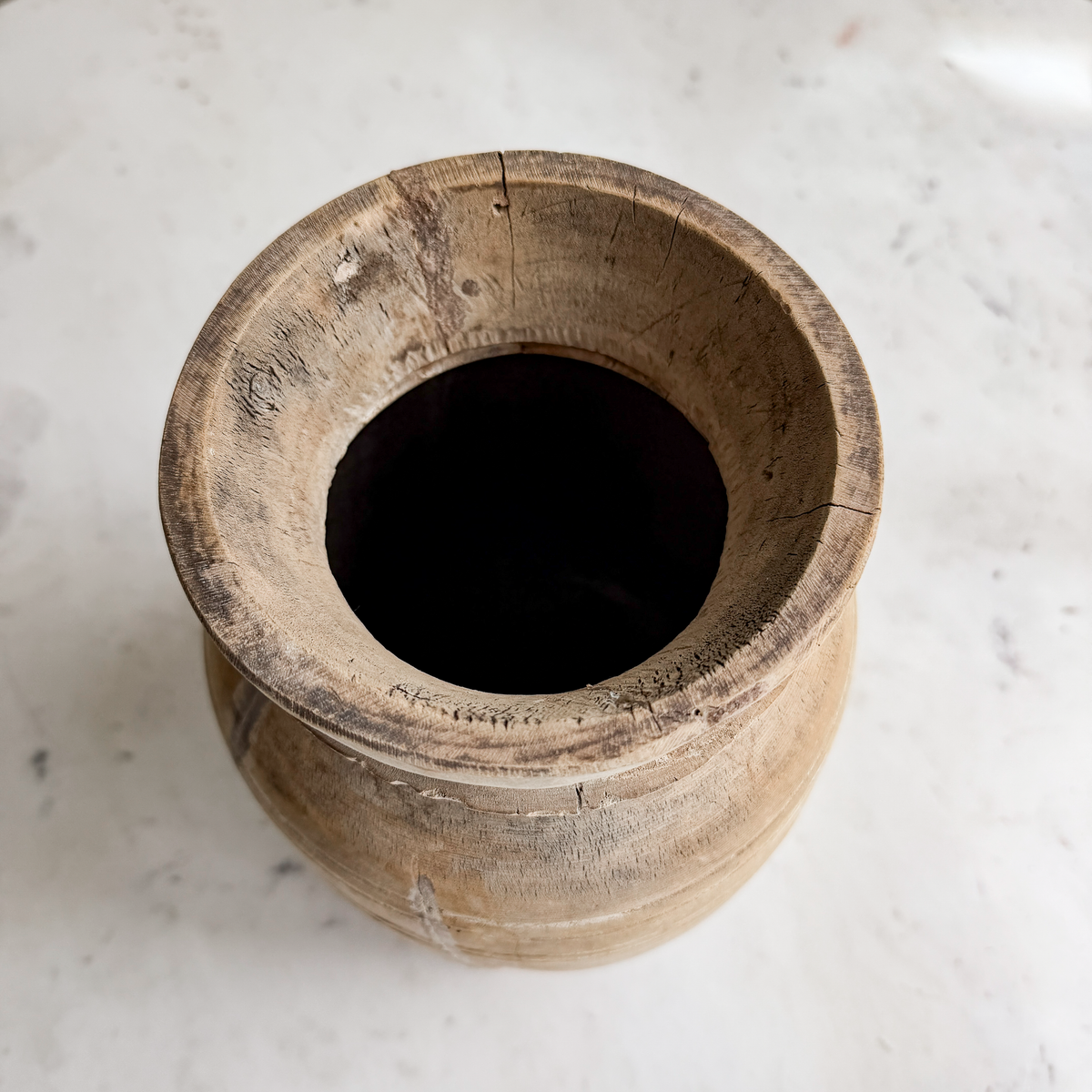 Nepali Water Pot Vase - Bleached Wood | Medium Handmade Rustic Vessel Option 4