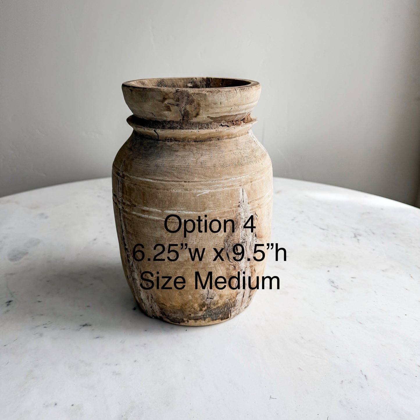 Nepali Water Pot Vase - Bleached Wood | Medium Handmade Rustic Vessel Option 4