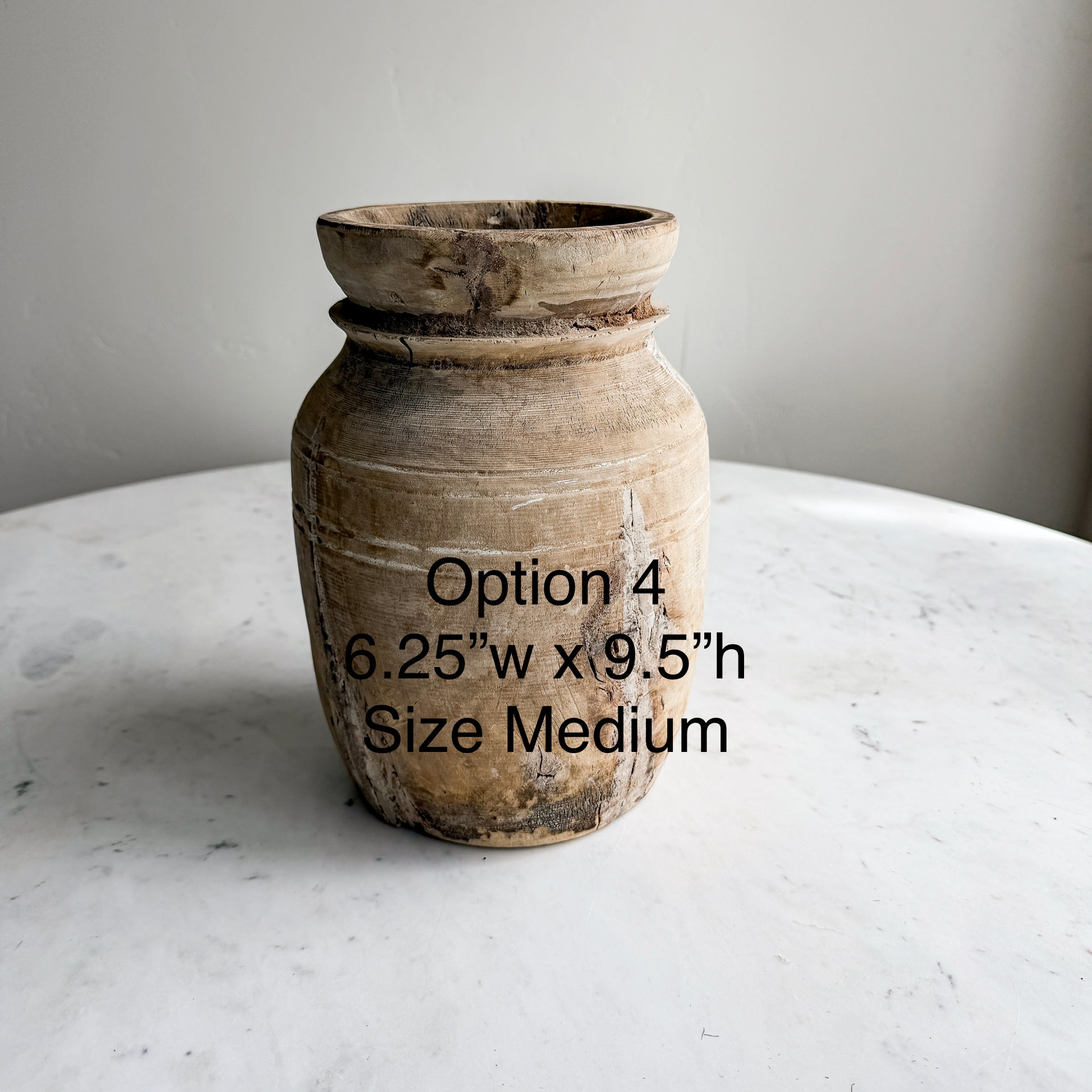 Nepali Water Pot Vase - Bleached Wood | Medium Handmade Rustic Vessel Option 4