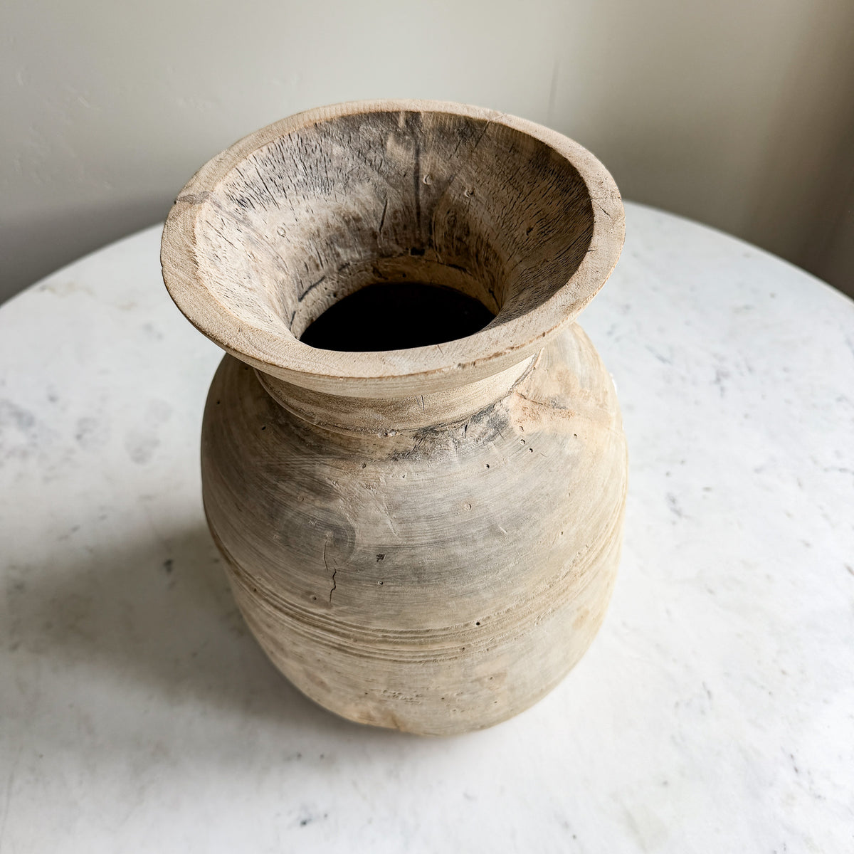 Nepali Water Pot Vase - Bleached Wood | Handmade Rustic Vessel Option 1